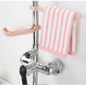 Meidong Soap Dishes with 1 Towel Rack Set Tray Drain Punch-Free Faucet Clip-on Soap Box Saver Holder Set For Sink Water Heater Water-Tap For Kitchen Bathroom Toilet Washroom (Pink, 1 Set)